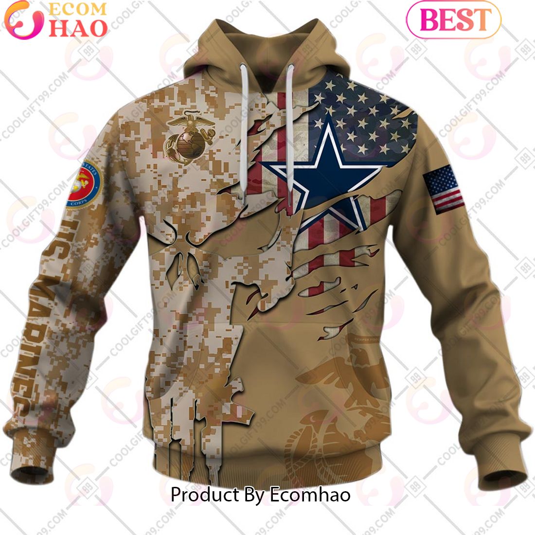 NFL Dallas Cowboys Special Marine Camo Design 3D Hoodie