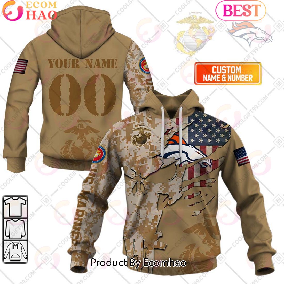 NFL Denver Broncos Special Marine Camo Design 3D Hoodie