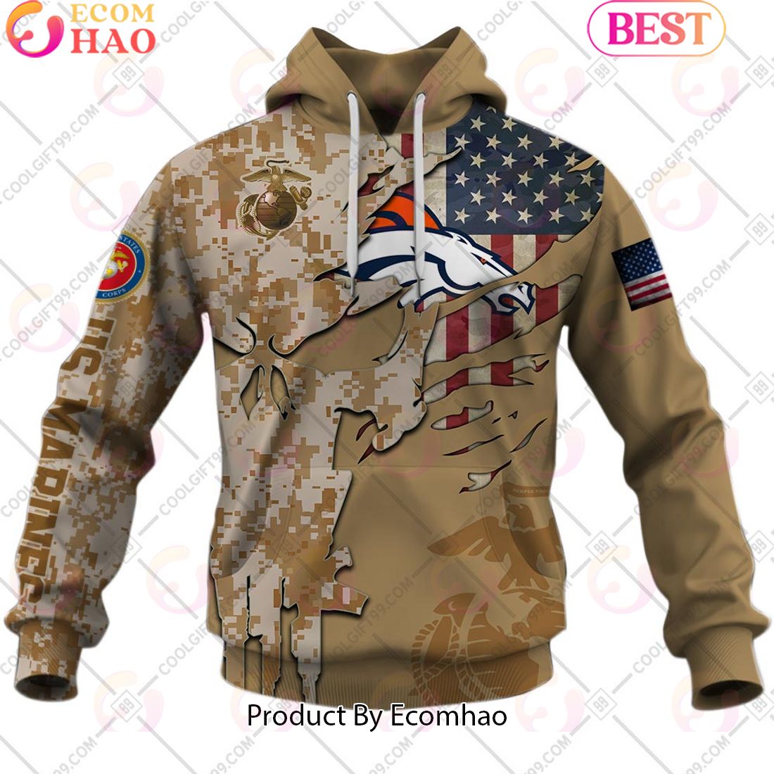 NFL Denver Broncos Special Marine Camo Design 3D Hoodie