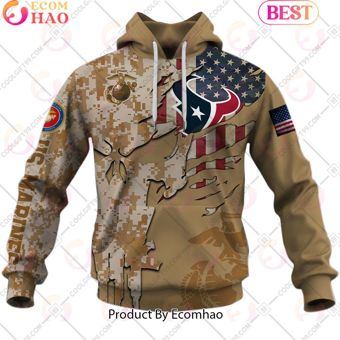 NFL Houston Texans Special Marine Camo Design 3D Hoodie