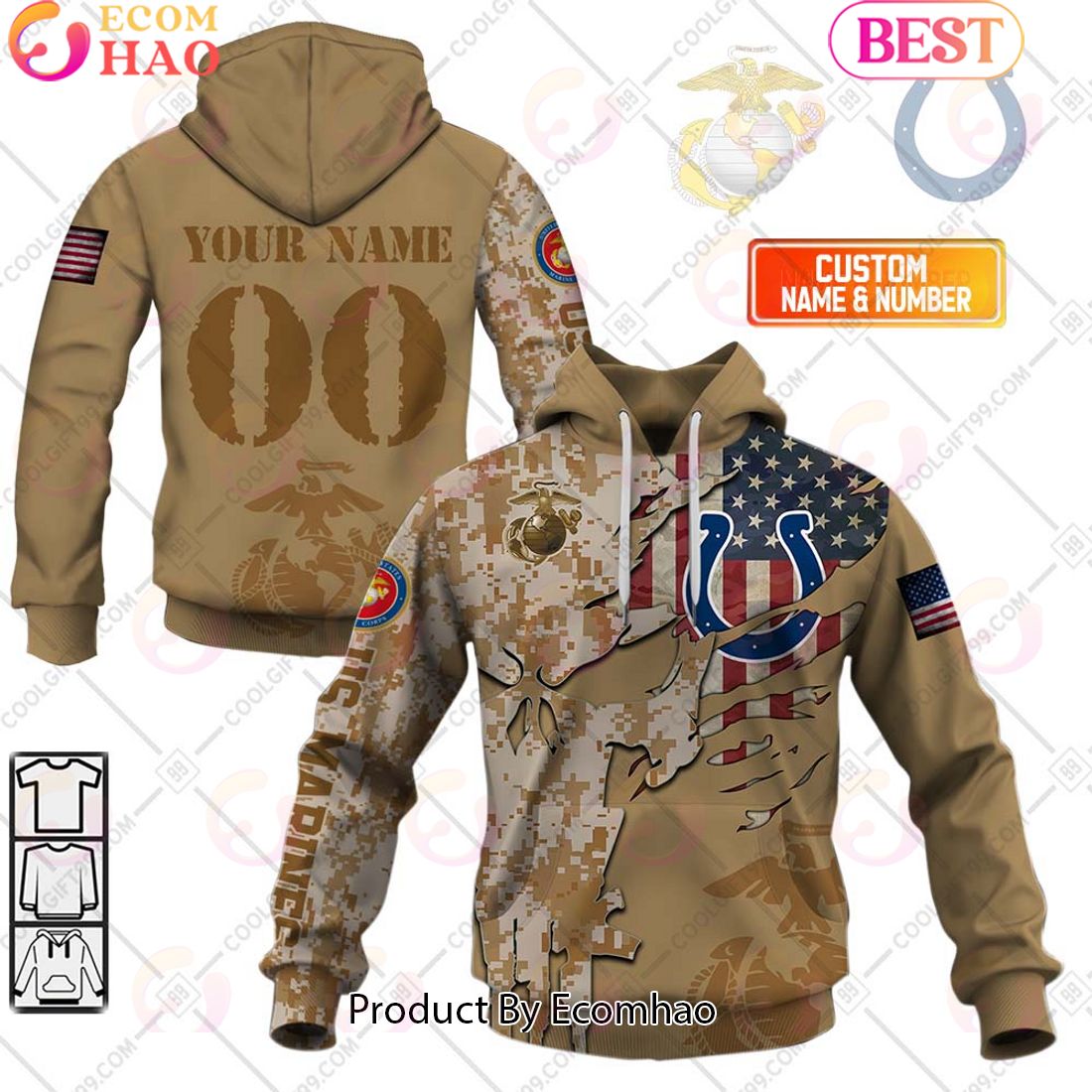 NFL Indianapolis Colts Special Marine Camo Design 3D Hoodie