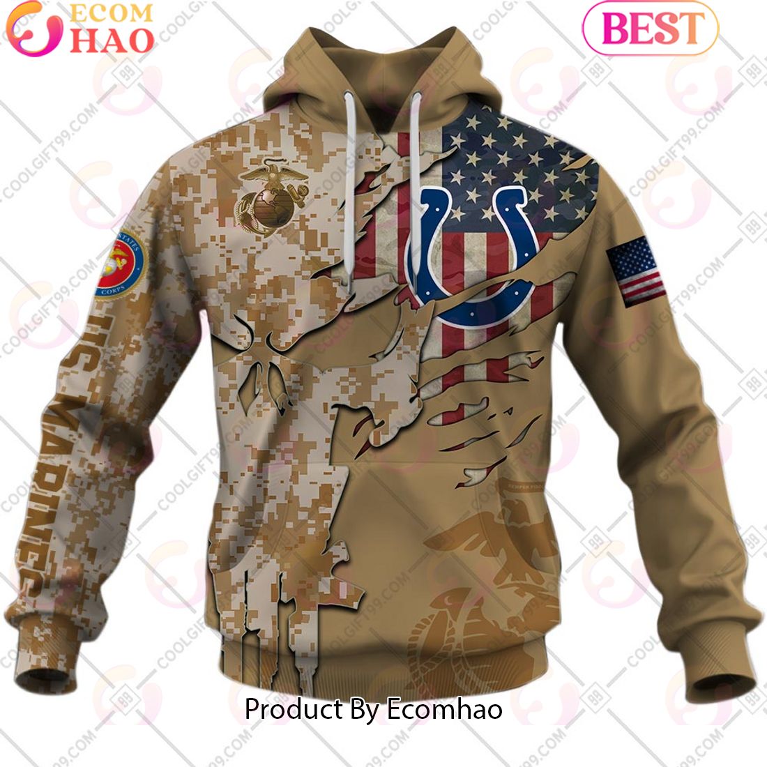 NFL Indianapolis Colts Special Marine Camo Design 3D Hoodie