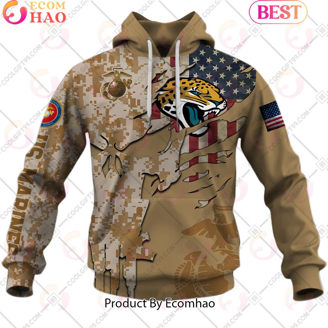 NFL Jacksonville Jaguars Special Marine Camo Design 3D Hoodie