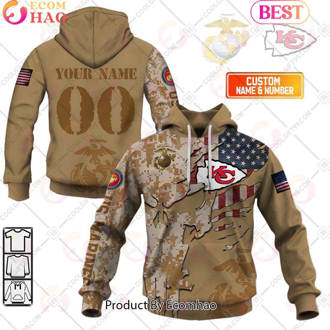 NFL Los Angeles Rams Special Marine Camo Design 3D Hoodie