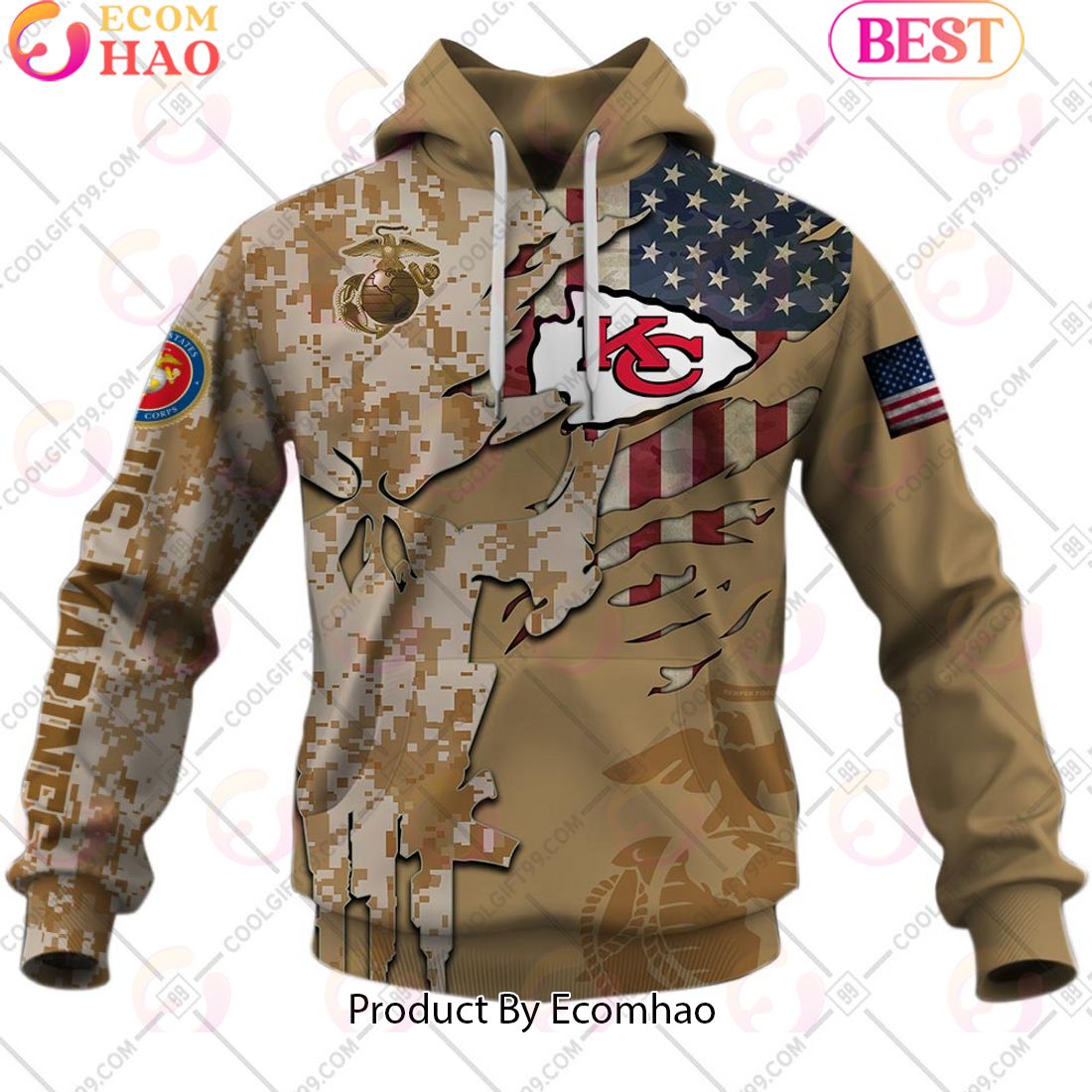 NFL Kansas City Chiefs Special Marine Camo Design 3D Hoodie