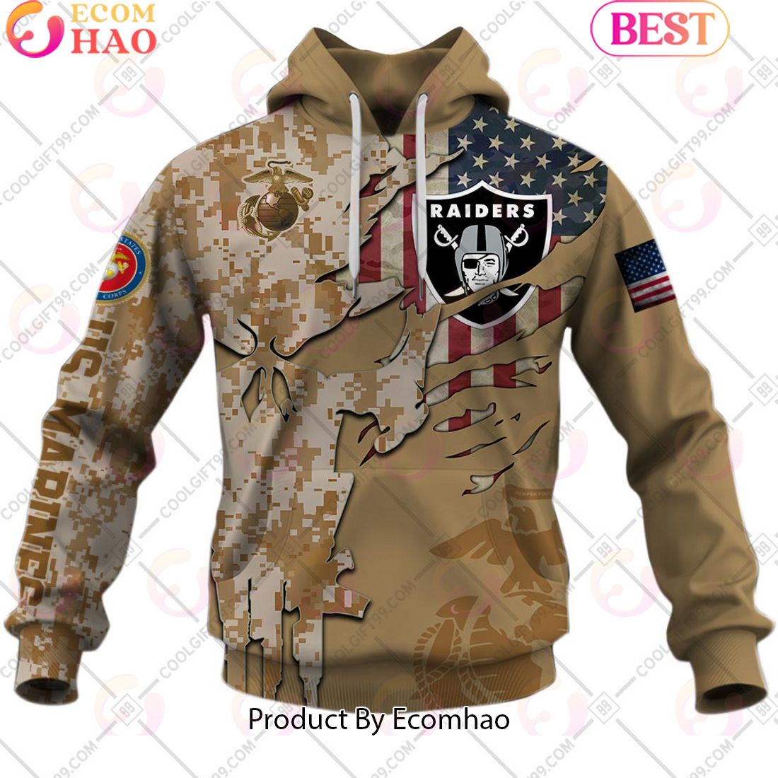 NFL Las Vegas Raiders Special Marine Camo Design 3D Hoodie