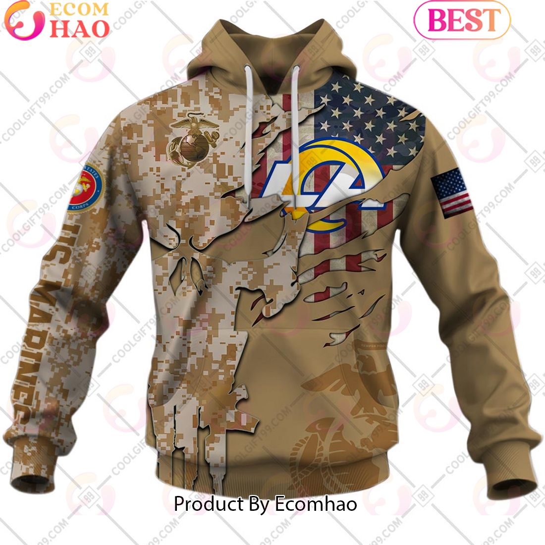 NFL Los Angeles Rams Special Marine Camo Design 3D Hoodie