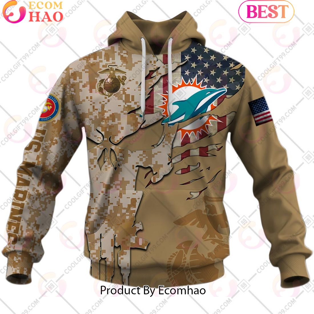 NFL Miami Dolphins Special Marine Camo Design 3D Hoodie