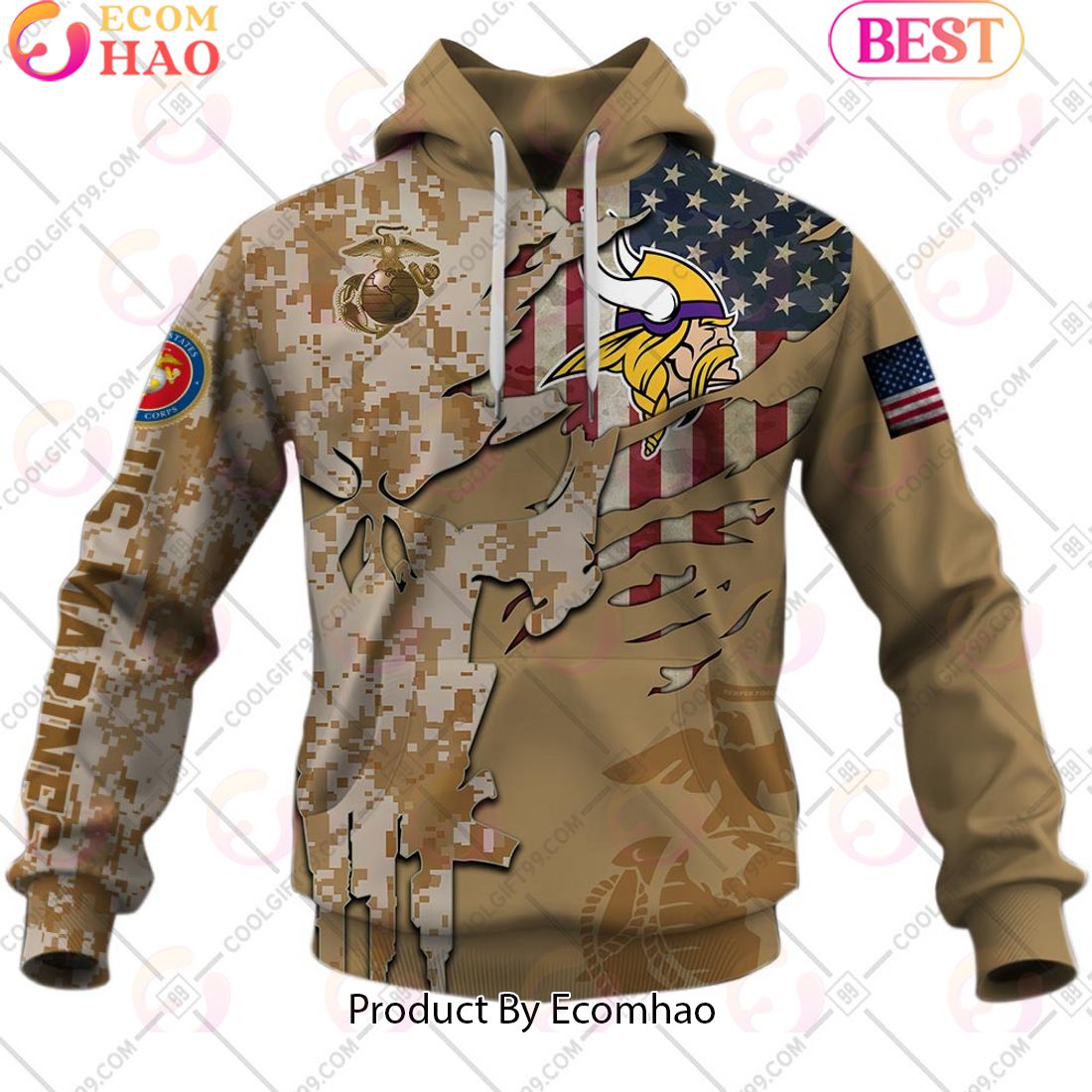 NFL Minnesota Vikings Special Marine Camo Design 3D Hoodie