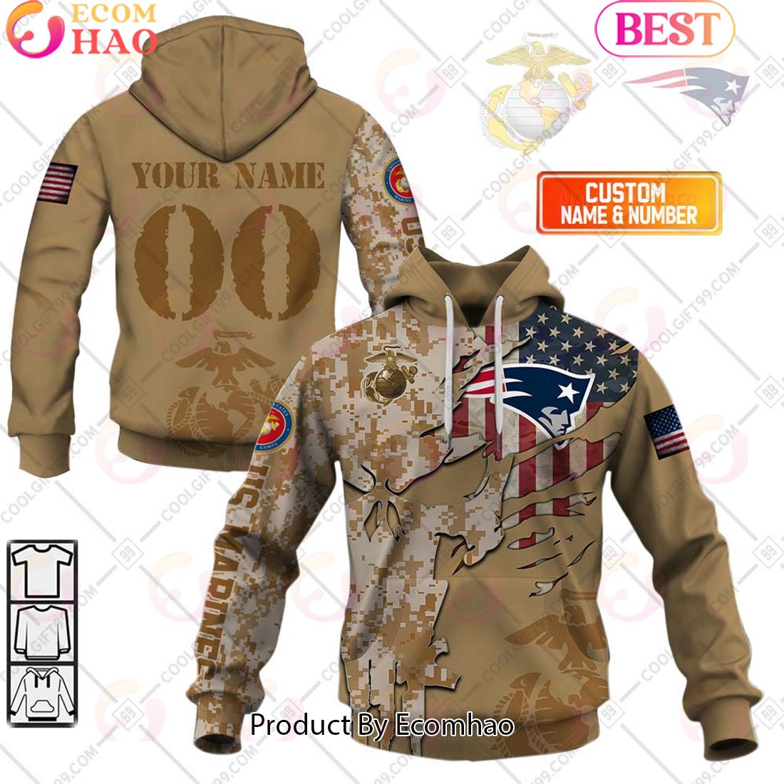 NFL New England Patriots Special Marine Camo Design 3D Hoodie