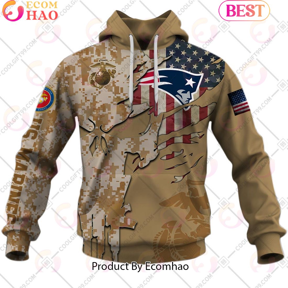 NFL New England Patriots Special Marine Camo Design 3D Hoodie