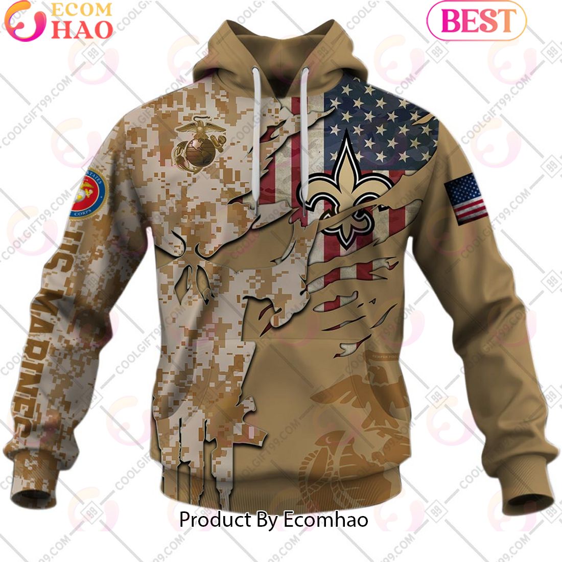 NFL New Orleans Saints Special Marine Camo Design 3D Hoodie