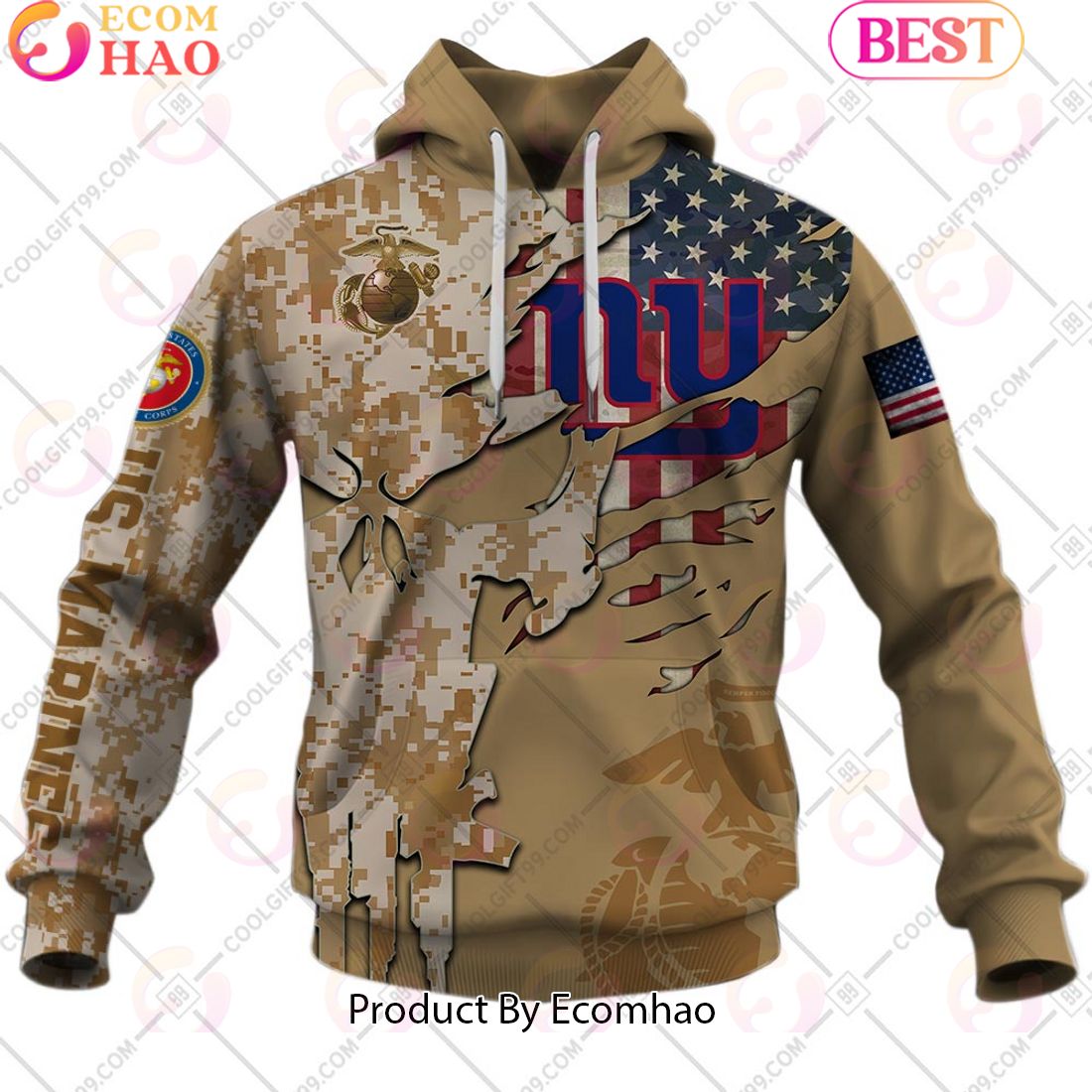 NFL New York Giants Special Marine Camo Design 3D Hoodie