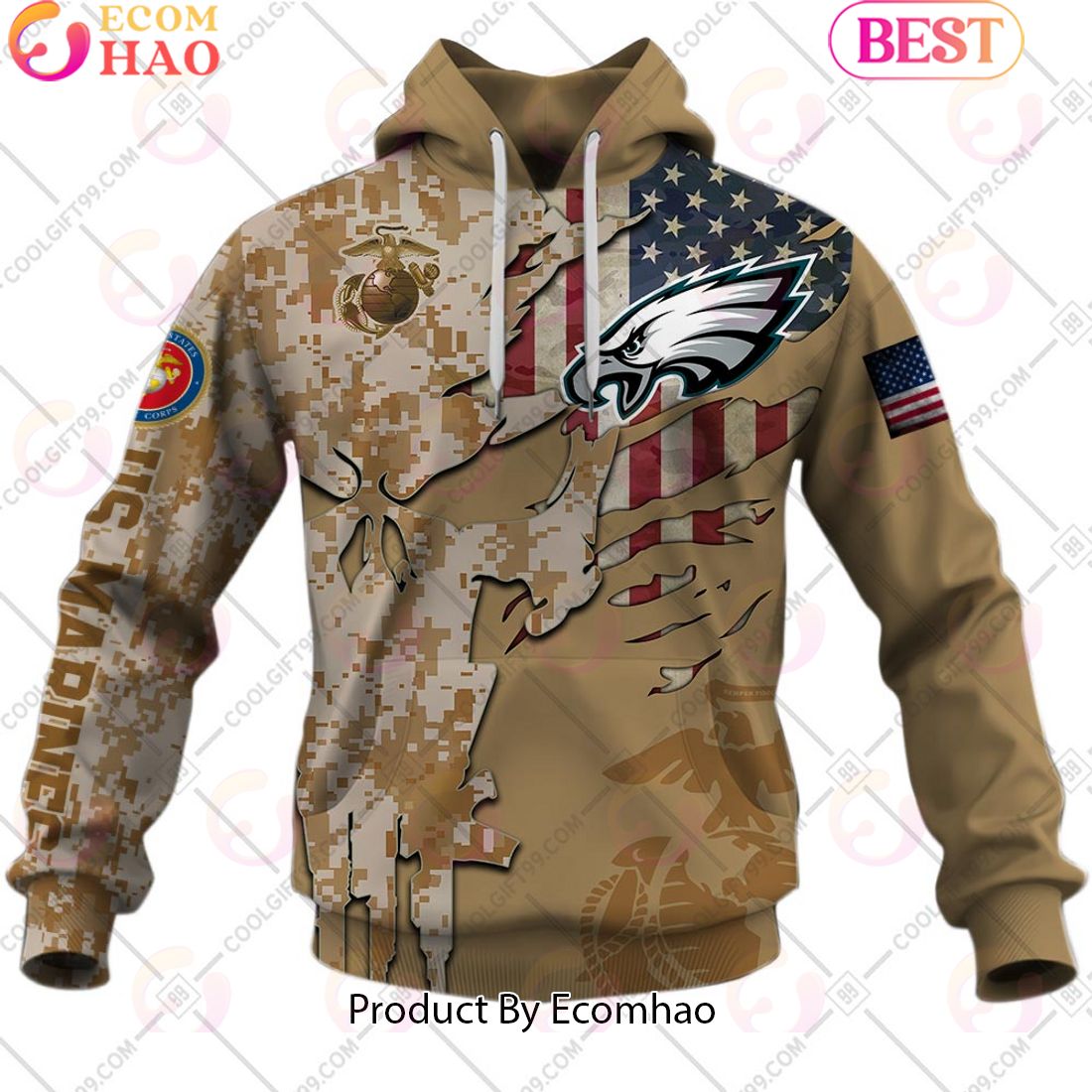 NFL Philadelphia Eagles Special Marine Camo Design 3D Hoodie