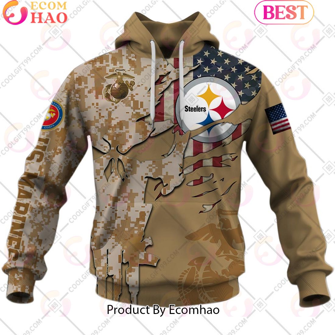 NFL Pittsburgh Steelers Special Marine Camo Design 3D Hoodie