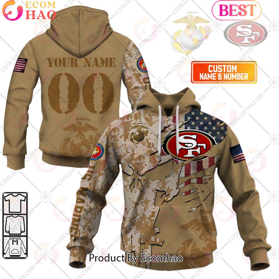 NFL San Francisco 49ers Special Marine Camo Design 3D Hoodie