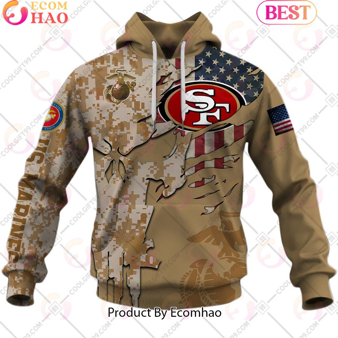 NFL San Francisco 49ers Special Marine Camo Design 3D Hoodie