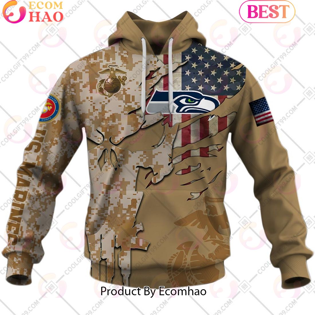 NFL Seattle Seahawks Special Marine Camo Design 3D Hoodie