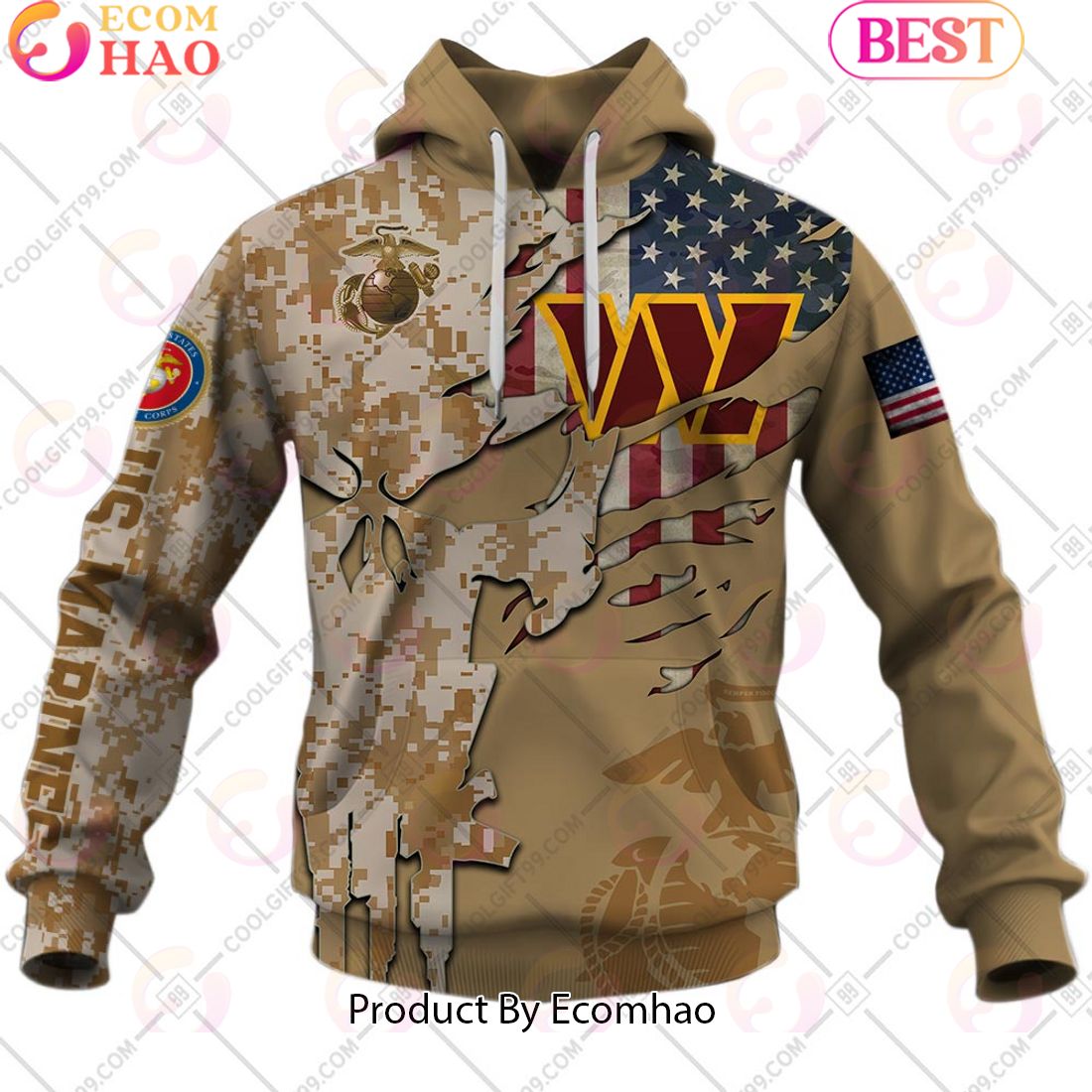 NFL Washington Commanders Special Marine Camo Design 3D Hoodie