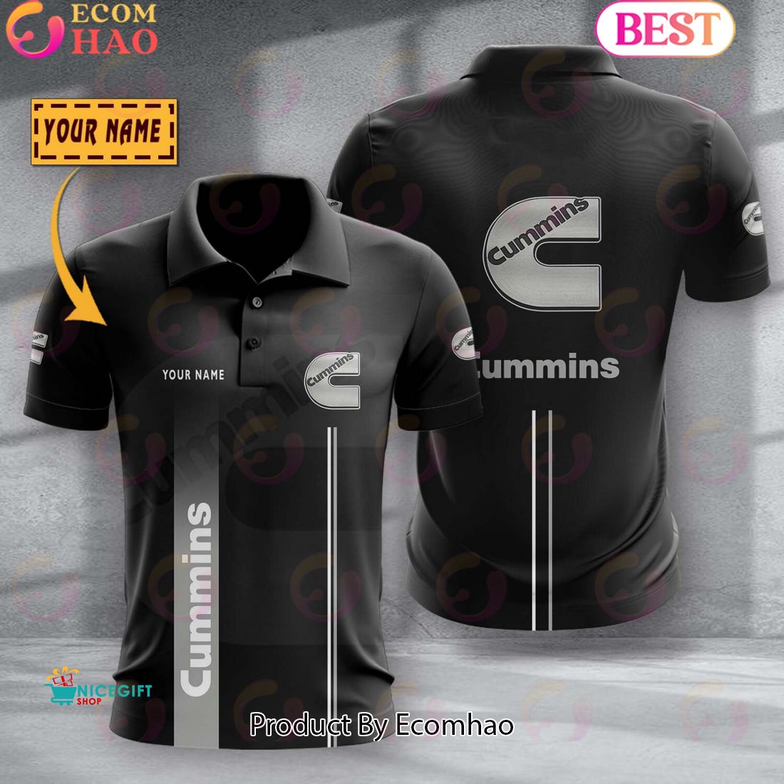 Custom Name TRUCK Cummins Full Black Design Polo Shirt