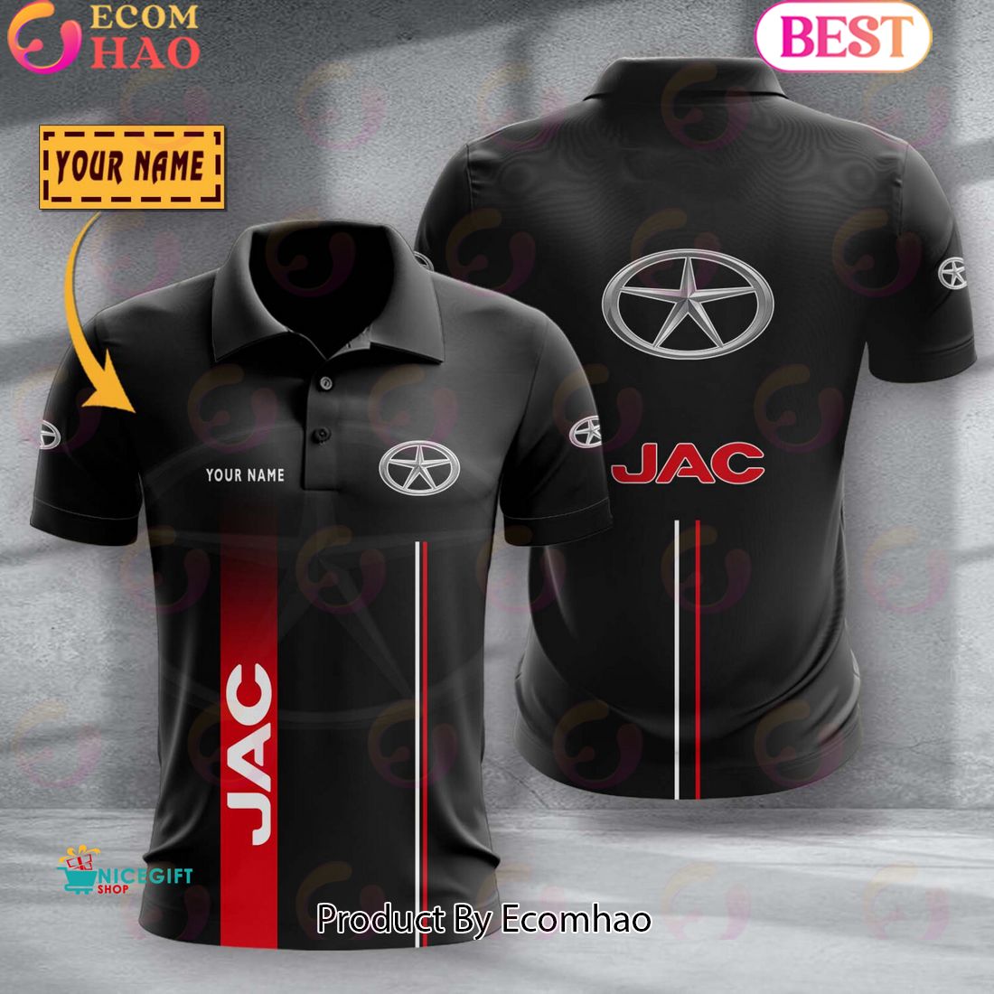 Custom Name TRUCK Foton Full Black Design Polo Shirt