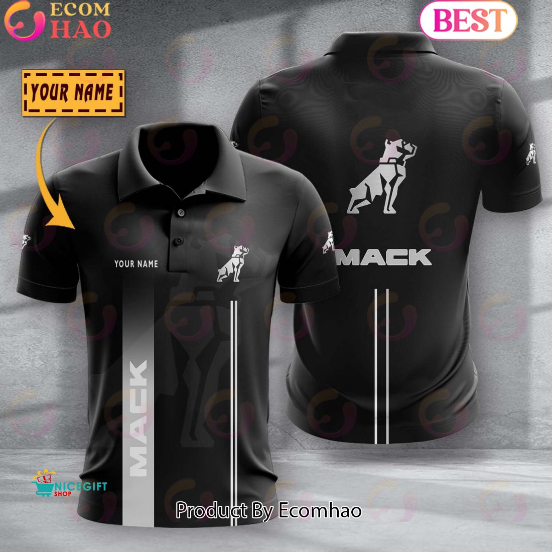 Custom Name TRUCK Paccar Full Black Design Polo Shirt