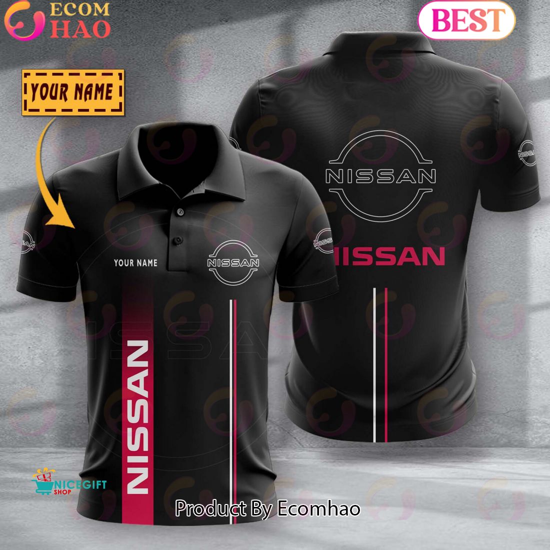 Custom Name TRUCK Nissan Full Black Design Polo Shirt