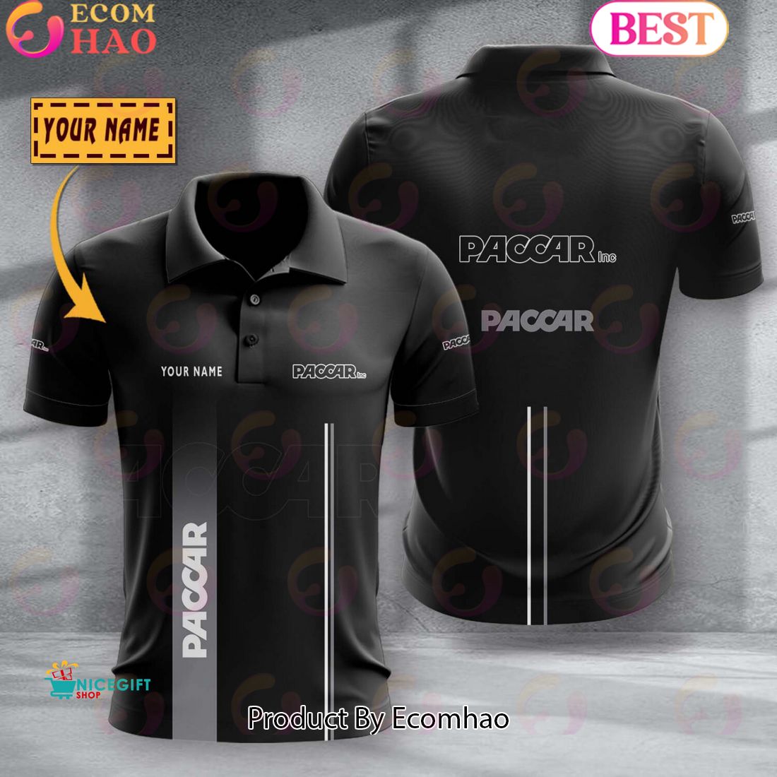 Custom Name TRUCK Paccar Full Black Design Polo Shirt