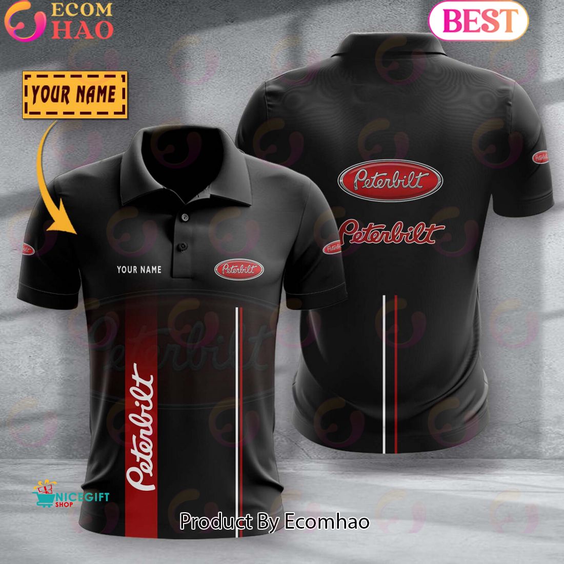 Custom Name TRUCK Paccar Full Black Design Polo Shirt