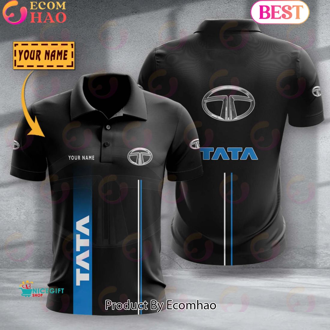 Custom Name TRUCK Tata Full Black Design Polo Shirt