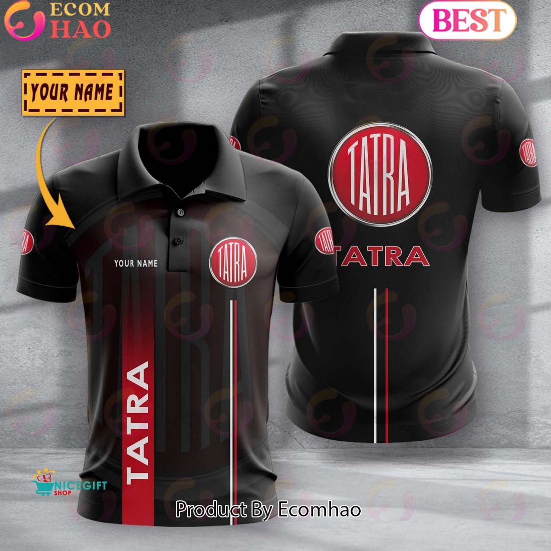 Custom Name TRUCK Tatra Full Black Design Polo Shirt