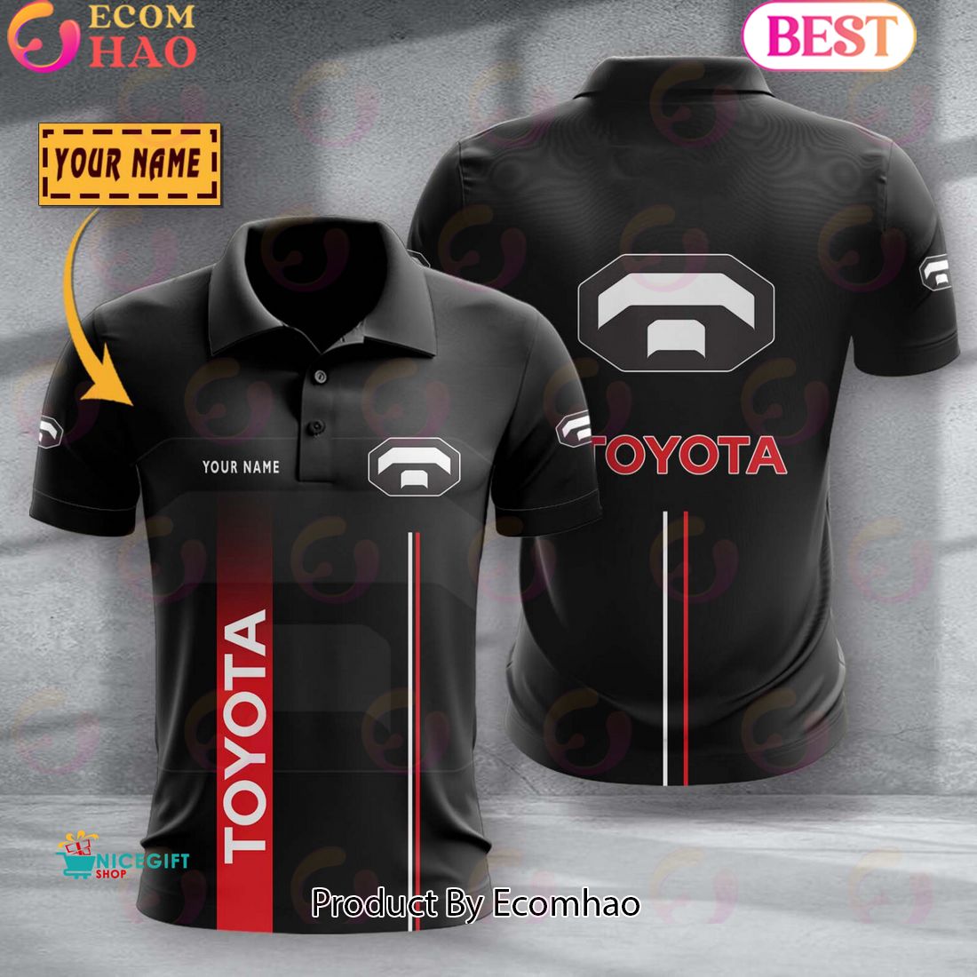 Custom Name TRUCK Toyota Full Black Design Polo Shirt