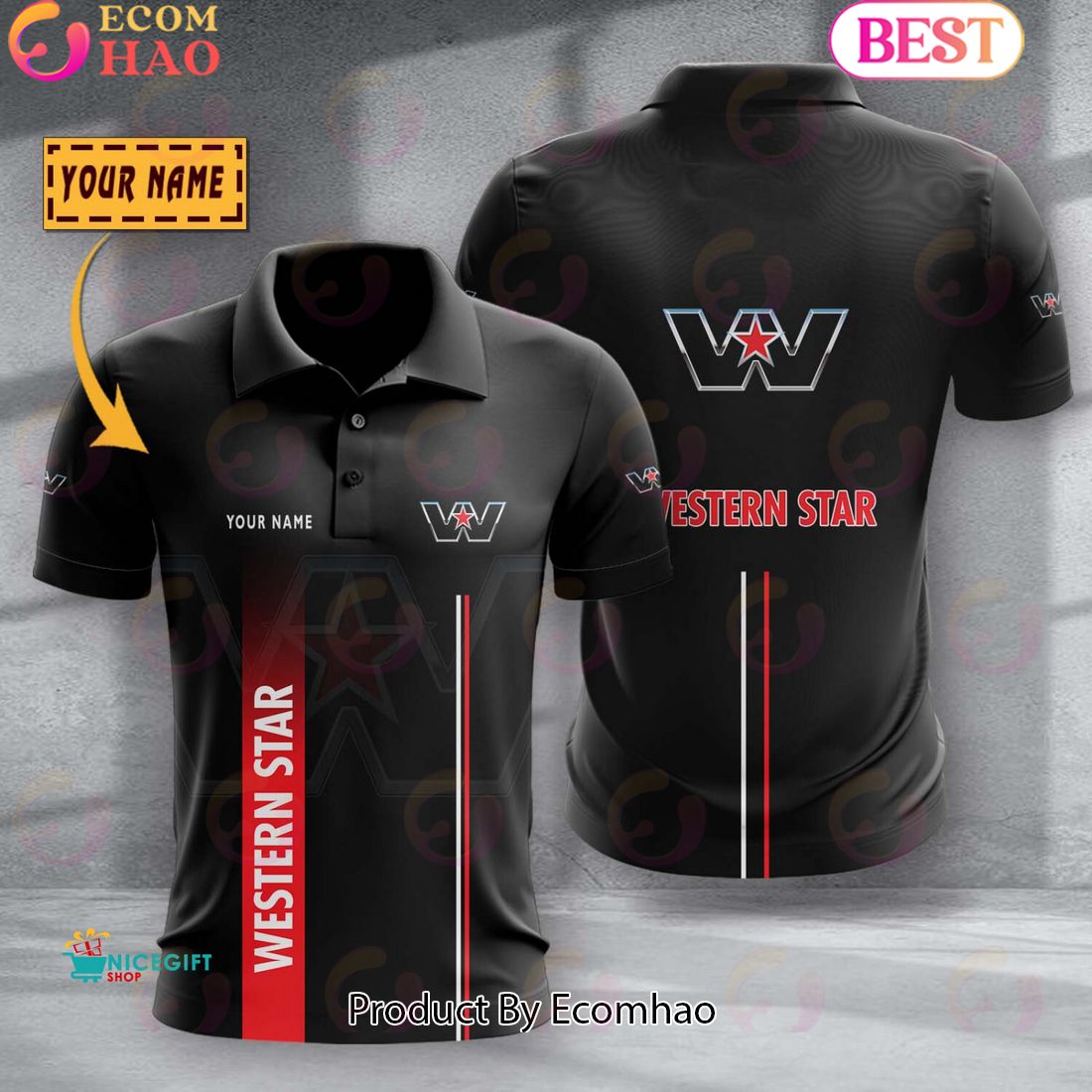 Custom Name TRUCK Western Star Full Black Design Polo Shirt