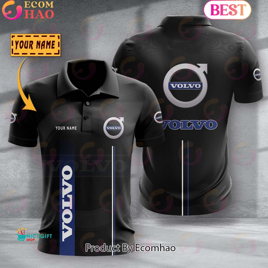 Custom Name TRUCK Volvo Full Black Design Polo Shirt