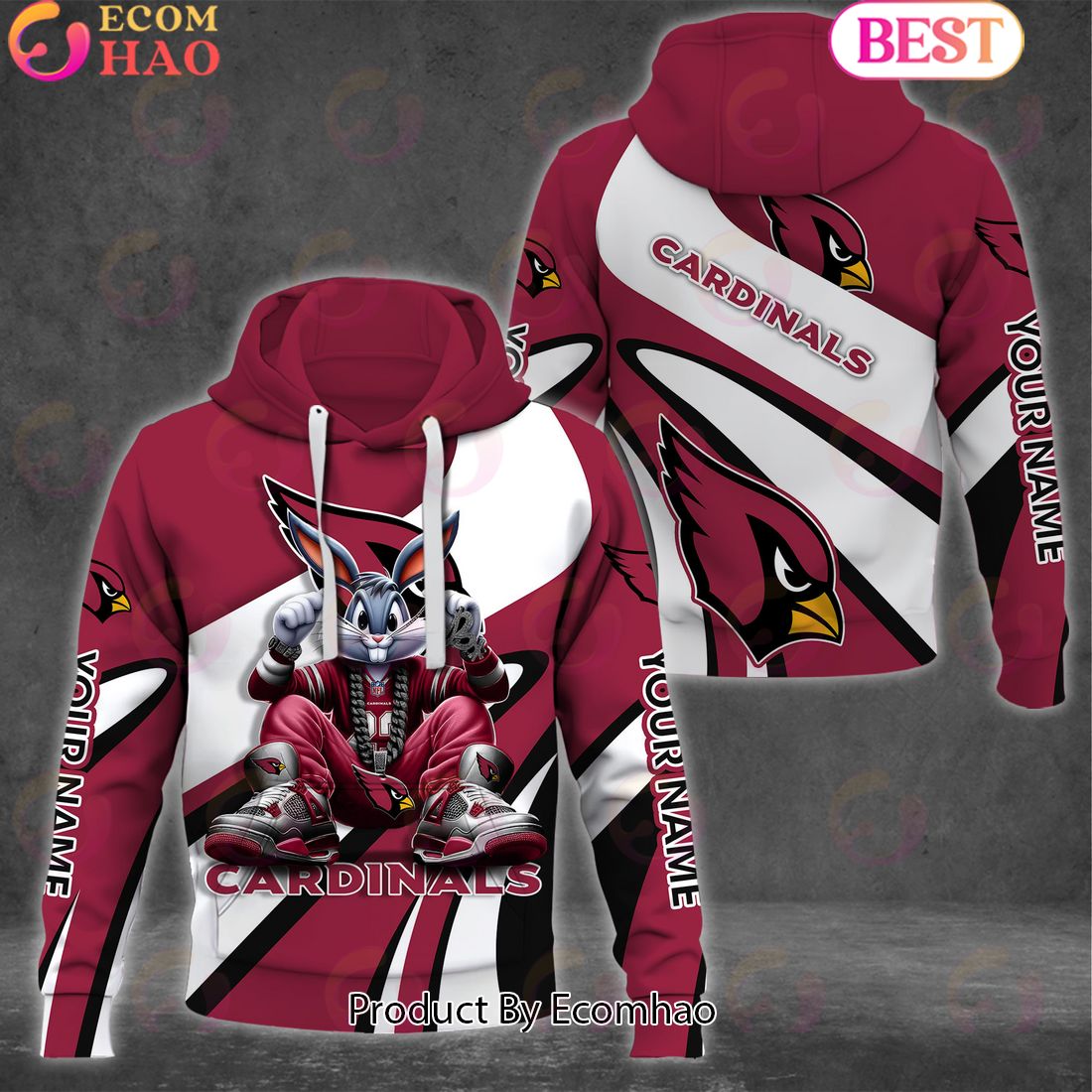 Custom Name NFL Arizona Cardinals Bugs Bunny Sport Clothing 3D Hoodie