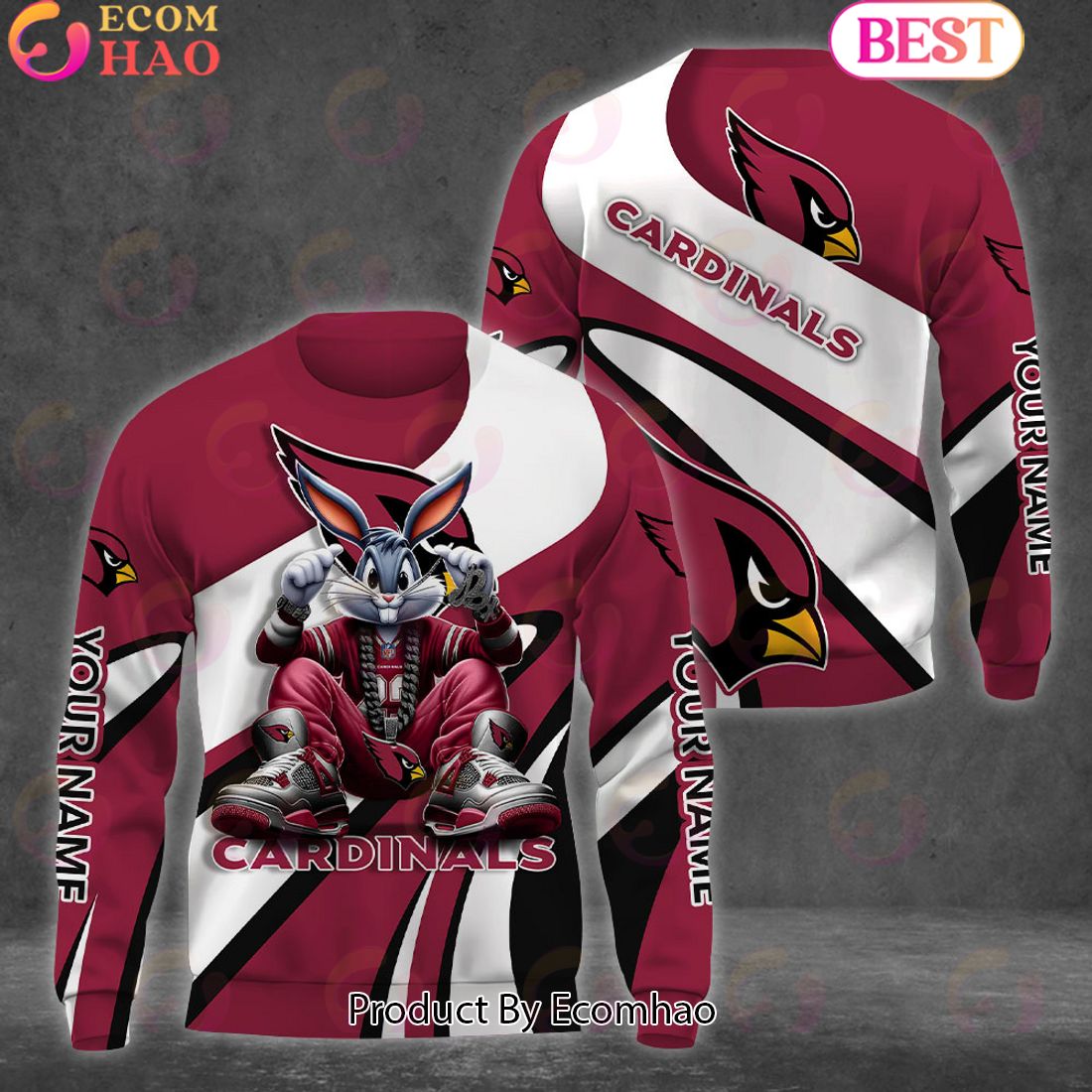 Custom Name NFL Arizona Cardinals Bugs Bunny Sport Clothing 3D Hoodie