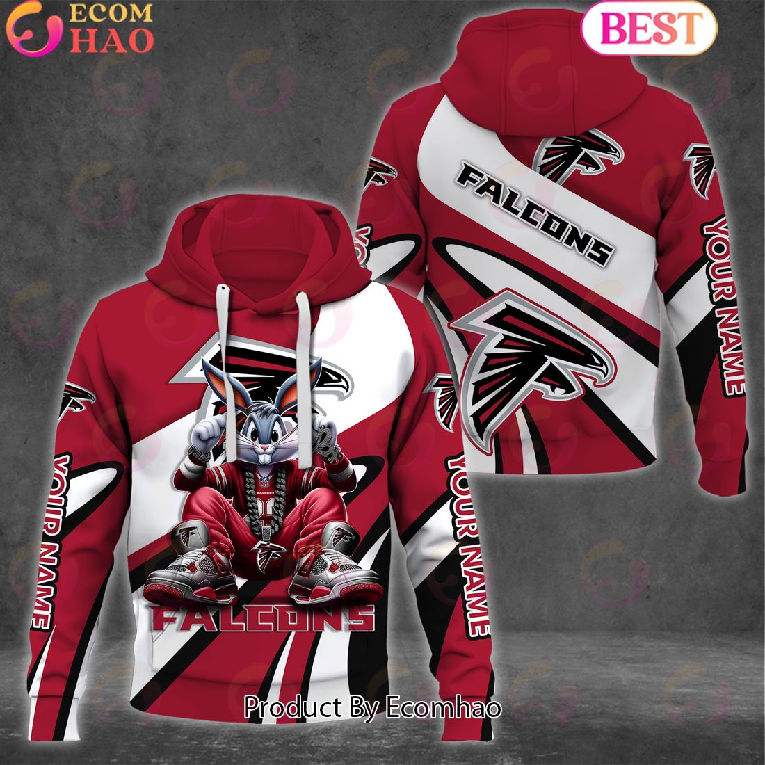 Custom Name NFL Atlanta Falcons Bugs Bunny Sport Clothing 3D Hoodie