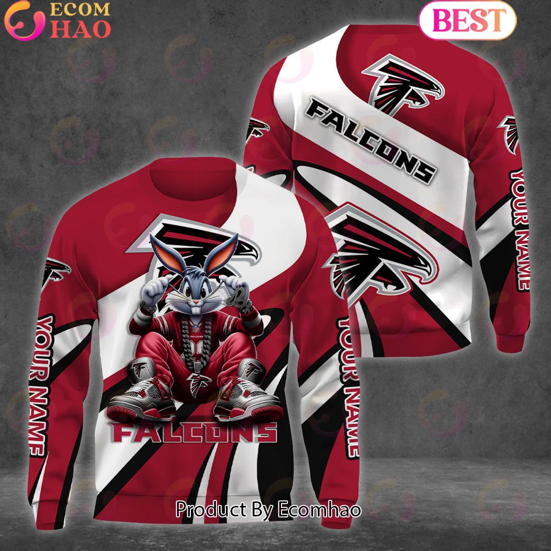 Custom Name NFL Atlanta Falcons Bugs Bunny Sport Clothing 3D Hoodie