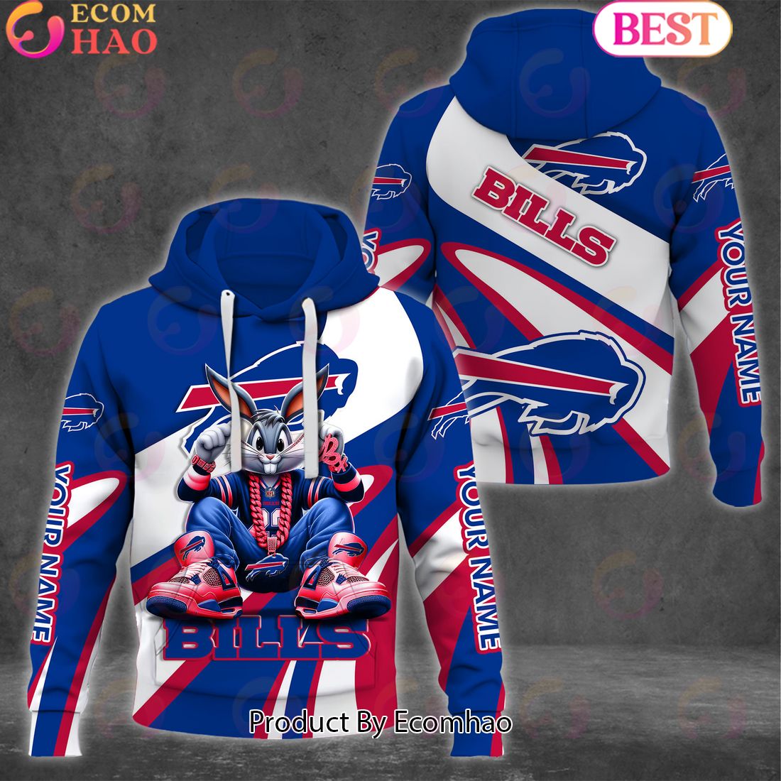 Custom Name NFL Buffalo Bills Bugs Bunny Sport Clothing 3D Hoodie