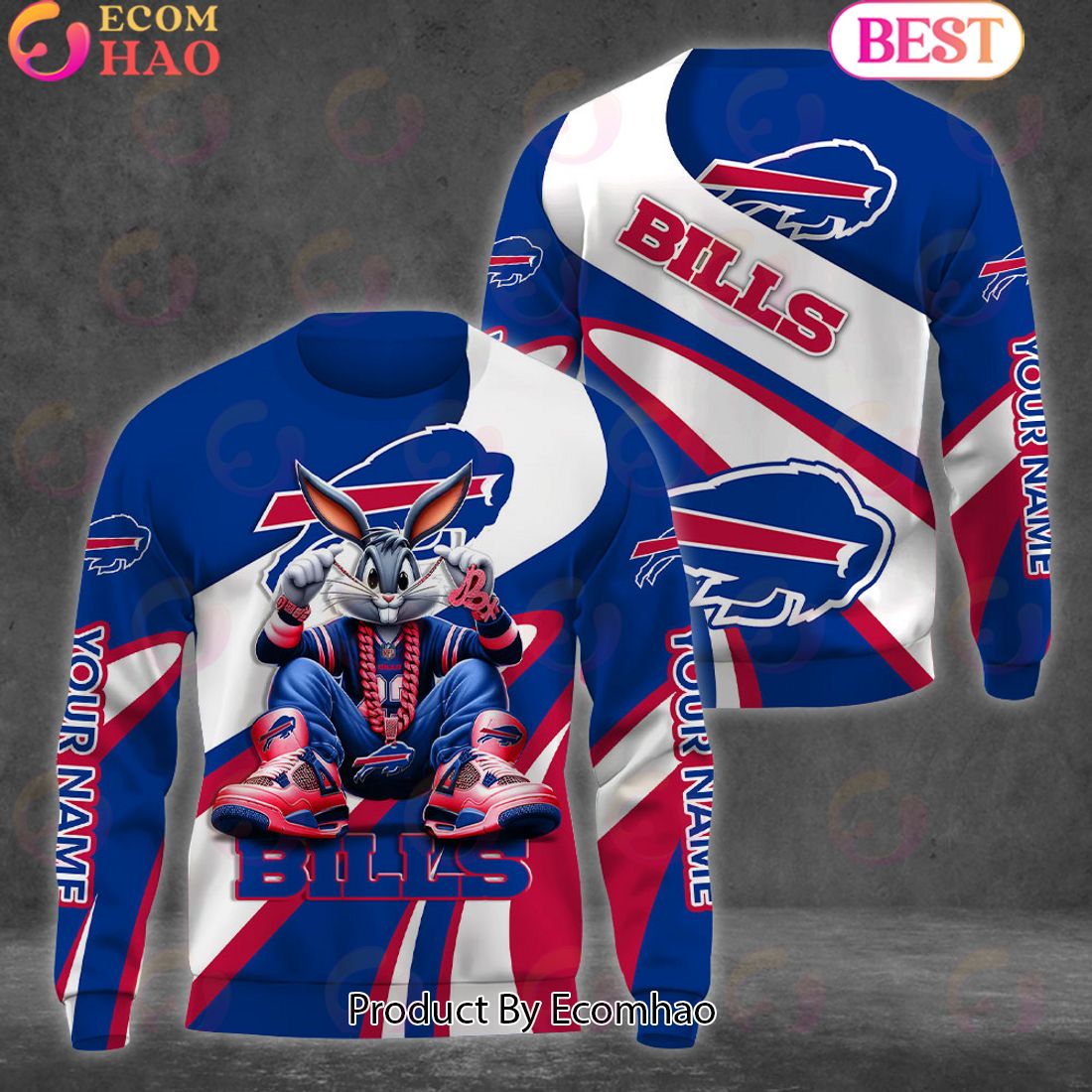 Custom Name NFL Buffalo Bills Bugs Bunny Sport Clothing 3D Hoodie