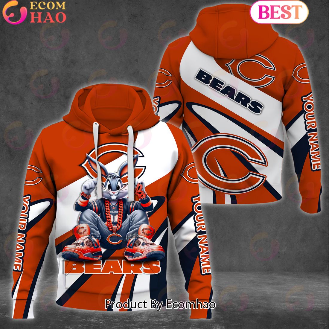 Custom Name NFL Chicago Bears Bugs Bunny Sport Clothing 3D Hoodie