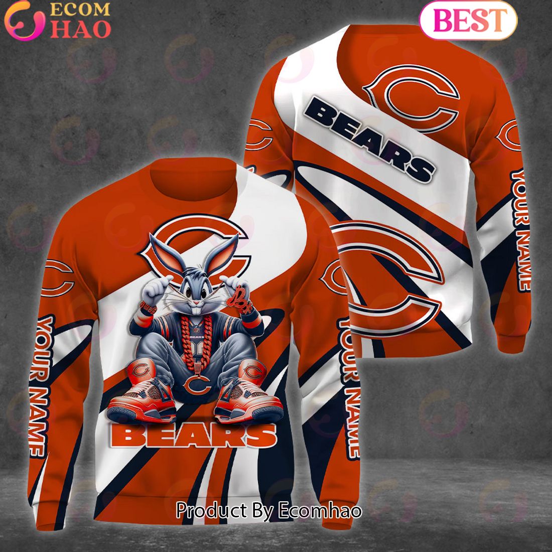 Custom Name NFL Chicago Bears Bugs Bunny Sport Clothing 3D Hoodie