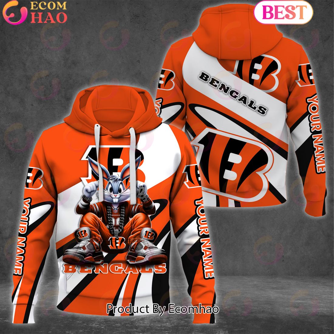 Custom Name NFL Cincinnati Bengals Bugs Bunny Sport Clothing 3D Hoodie