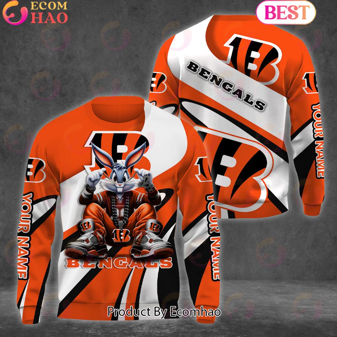 Custom Name NFL Cincinnati Bengals Bugs Bunny Sport Clothing 3D Hoodie