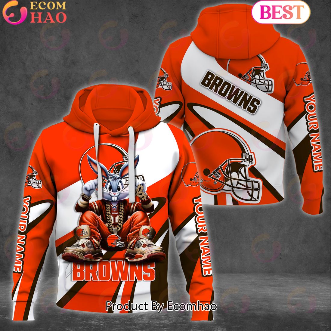 Custom Name NFL Cleveland Browns Bugs Bunny Sport Clothing 3D Hoodie