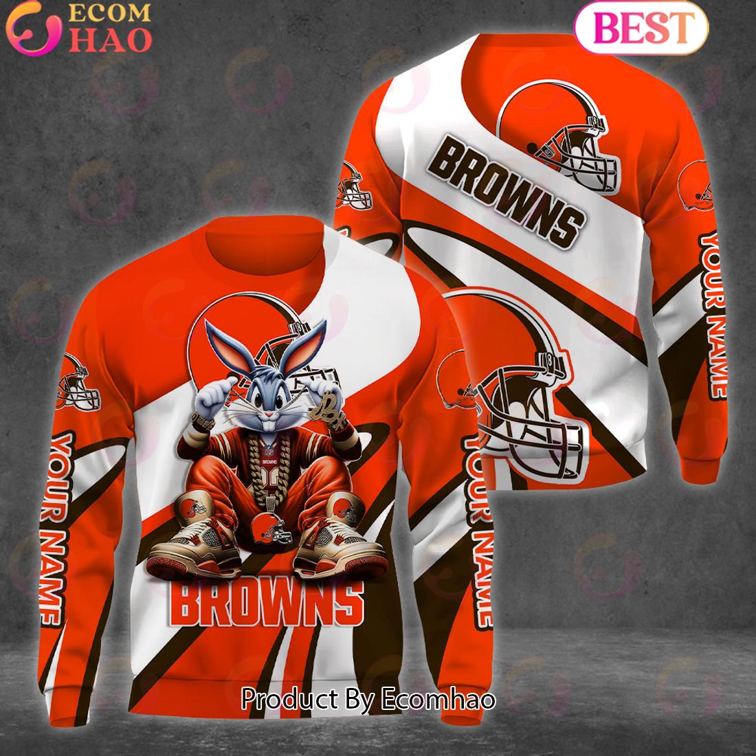 Custom Name NFL Cleveland Browns Bugs Bunny Sport Clothing 3D Hoodie