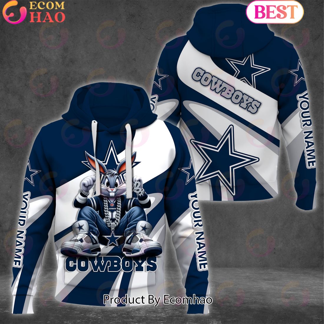 Custom Name NFL Dallas Cowboys Bugs Bunny Sport Clothing 3D Hoodie