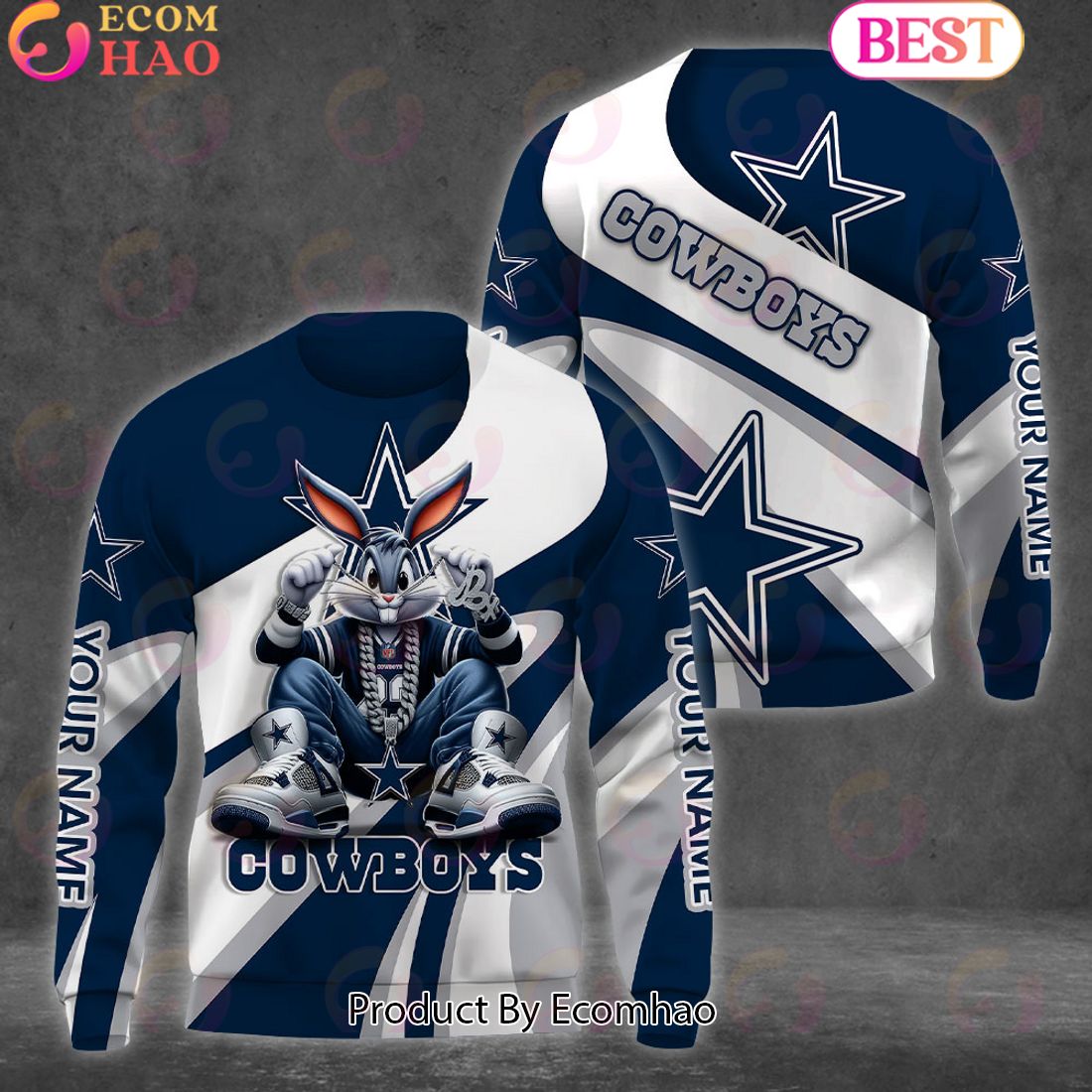 Custom Name NFL Dallas Cowboys Bugs Bunny Sport Clothing 3D Hoodie