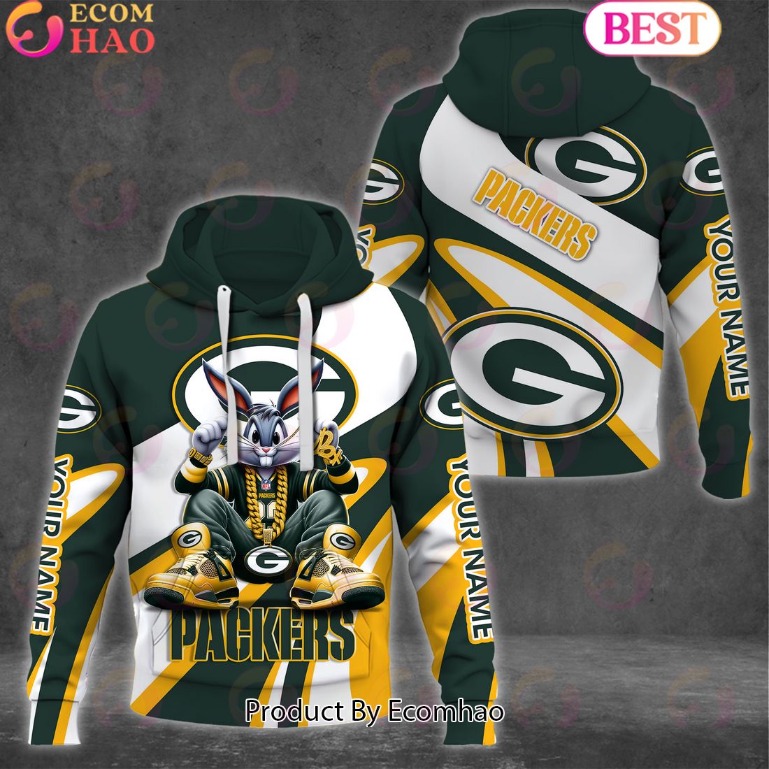 Custom Name NFL Green Bay Packers Bugs Bunny Sport Clothing 3D Hoodie