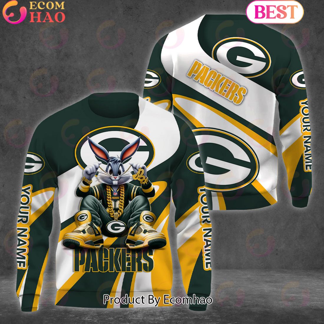 Custom Name NFL Green Bay Packers Bugs Bunny Sport Clothing 3D Hoodie